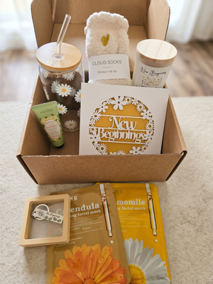 New Beginnings Self-Care Gift Box Set Spa Tumbler Socks Face Masks
