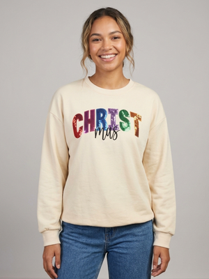 Oversized Cream Christmas Sequin Letter Sweatshirt Small