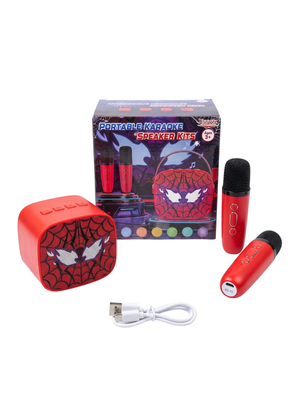 Portable Kids Karaoke Machine Speaker with 2 Microphones Spider Web Red