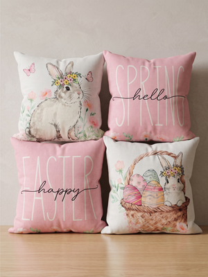 Set of 4 Easter Spring Bunny Throw Pillow Covers 18"x18"