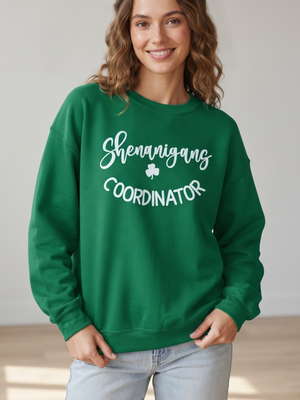 "Shenanigans Coordinator" Green St. Patrick's Day Graphic Crewneck Sweatshirt Large