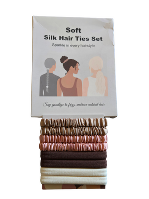 Soft Silk & Elastic Hair Ties Set - Assorted Neutral & Pink Hair Scrunchies