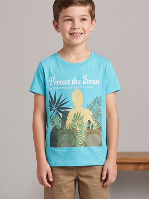 Star Wars Return of the Jedi Bright Turquoise "Protect the Forest" C-3PO & Ewoks Graphic T-Shirt Kids 7/8