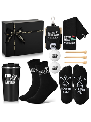 The Golf Father Deluxe Men's Golf Gift Set Box Tumbler Socks Balls Tees