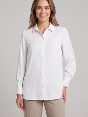 Women's White Button-Up Long Sleeve Blouse Shirt Small