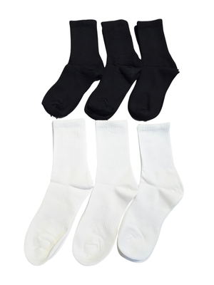 NIP 6-Pack Women Athletic Ribbed Crew Socks Black White Size 6-9