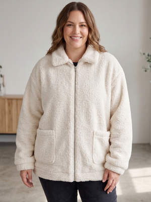 Off-White Fleece Teddy Jacket Full-Zip Sherpa Coat XXXL
