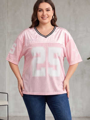 NWOT | Women's Baby Pink Satin & Mesh Oversized Football Jersey 25 Genius Top | Large