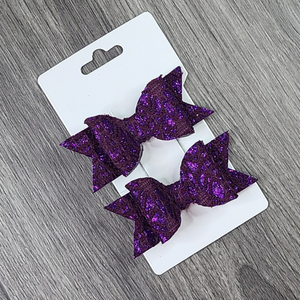 2 Piece Faux Leather Lace Glitter Hairbows - Choose Color